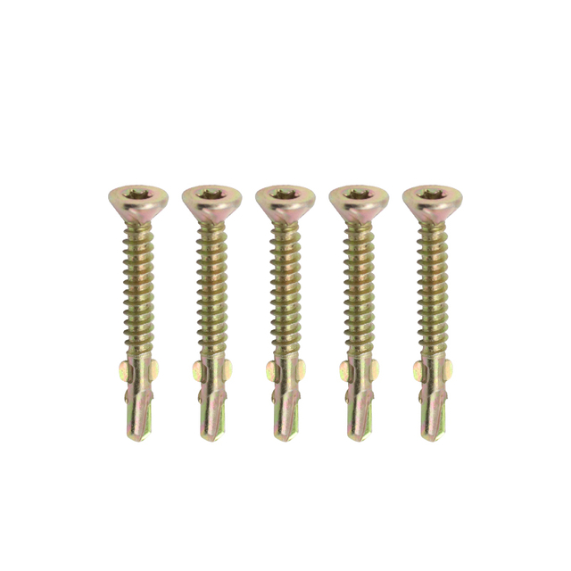 Parafuso torx banhado a zinco amarelo com cabeça escareada plana parafuso Tek parafuso autoperfurante com asas