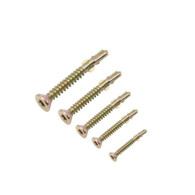 Parafuso torx banhado a zinco amarelo com cabeça escareada plana parafuso Tek parafuso autoperfurante com asas