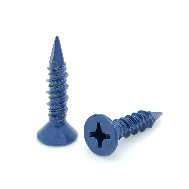 Polímero azul do aço carbono da cabeça lisa de Phillips do parafuso concreto baixo
