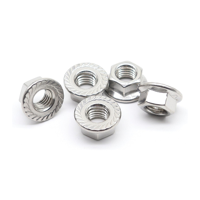 As porcas serrilhadas de aço inoxidável da flange do hexágono encantam as porcas da flange