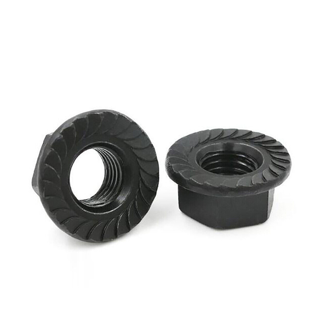 Porcas de flange sextavadas serrilhadas pretas zincadas DIN6923 Porca flangeada