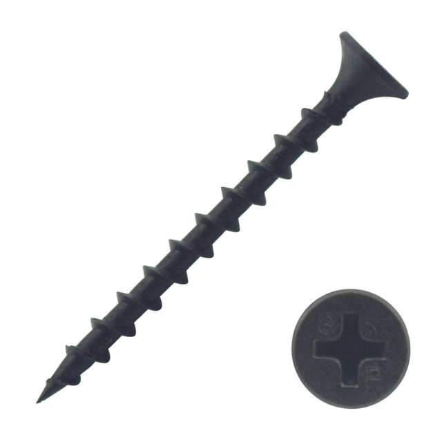 Parafusos de drywall de rosca grossa com cabeça de cornetim de fosfato preto Phillips